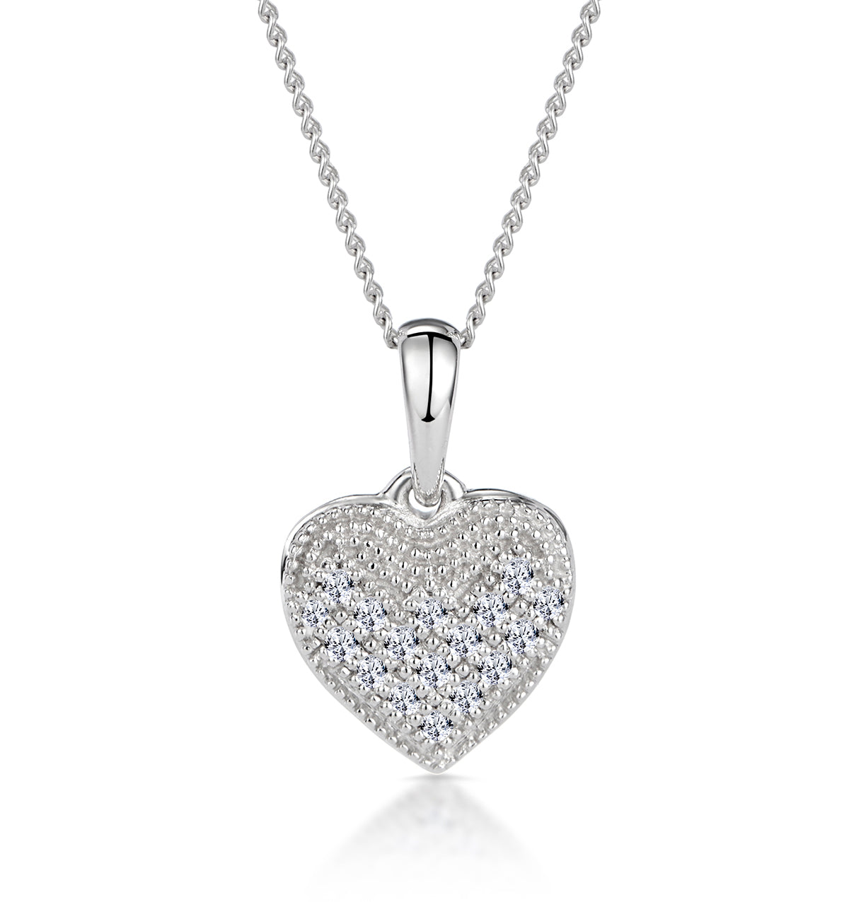 Heart Pendant Necklace 0.09ct Diamond 9K White Gold